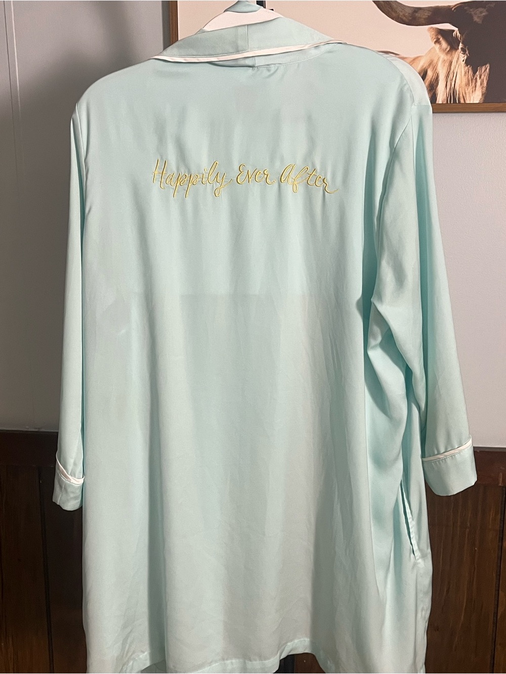 kate spade Mint Green Robe with Gold Embroidery